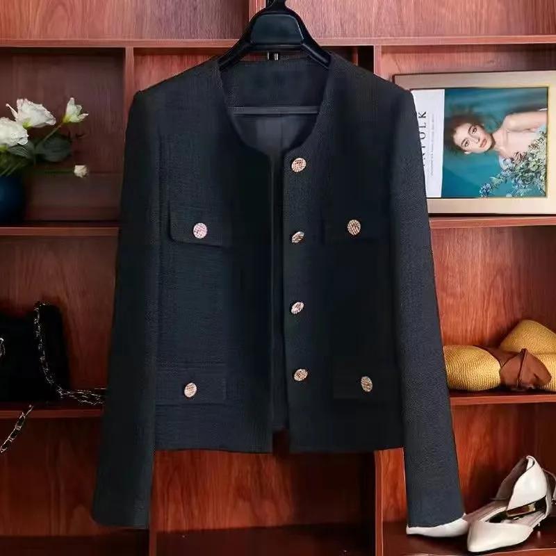 Herbst Winter Französisch Vintage Kleine Duftende Tweed Jacke Mantel Frauen Elegante Casual Woolen Kurze Mäntel Streetwear Outwear Crop Top XXL schwarz von Joom DACH