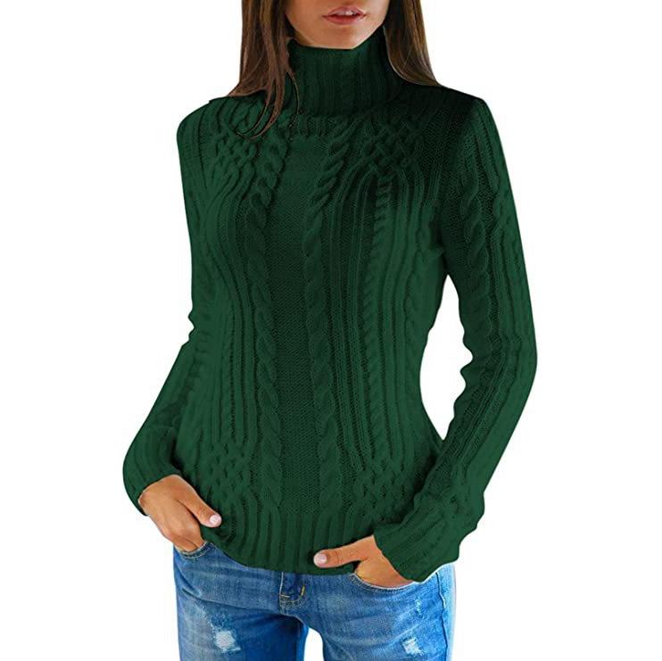 Herbst Winter Frauen Dünne Gestrickte Pullover Tops High Neck Lange Warme Baggy Chunky Pullover Outwear L von Joom DACH