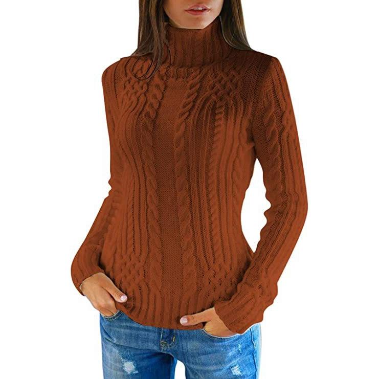 Herbst Winter Frauen Dünne Gestrickte Pullover Tops High Neck Lange Warme Baggy Chunky Pullover Outwear S von Joom DACH