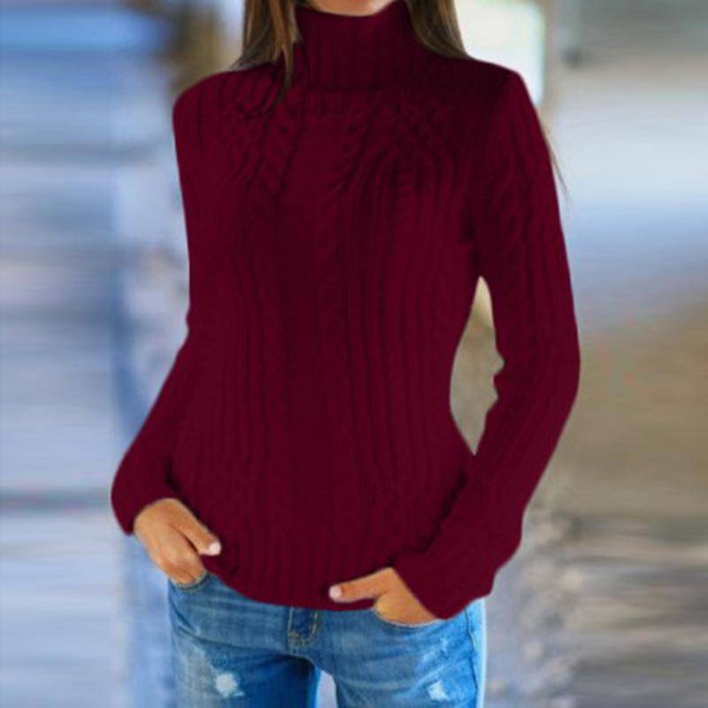 Herbst Winter Frauen Dünne Gestrickte Pullover Tops High Neck Lange Warme Baggy Chunky Pullover Outwear S von Joom DACH
