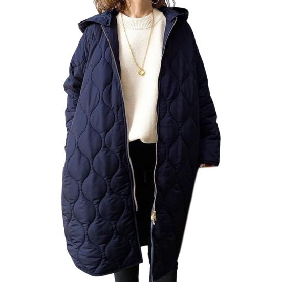 Herbst Winter Frauen Jacke Mit Kapuze Zip-up Rhombus Textur Dünne Gepolsterte navy blau von Joom DACH