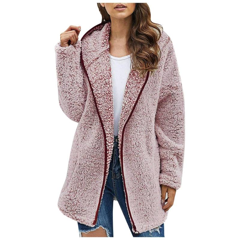 Herbst Winter Frauen Lange Teddy Jacke Warme Dicke Fleece Mantel Drehen Unten Kragen Plüsch Mantel Frau Casual Langarm Winter kleidung M rosa von Joom DACH