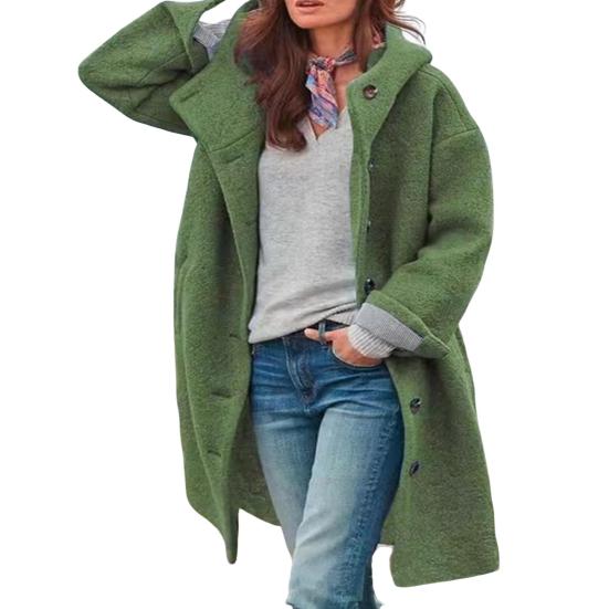Herbst Winter Frauen Mantel Mit Kapuze Einreiher Taschen Lange Ärmel Windjacke Mittlere Länge Dick Warm Winddicht M grün von Joom DACH