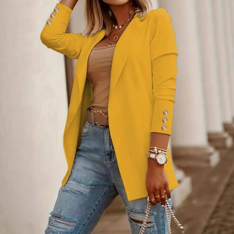 Herbst Winter Frauen Mode Einfarbig Revers Anzug Jacke Büro Freizeit Anzug M gelb von Joom DACH