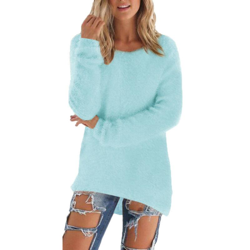 Herbst Winter Frauen Plüsch Pullover Beiläufige Lose Langarm O Neck Tops Einfarbig Pullover Shirts 3XL blau von Joom DACH