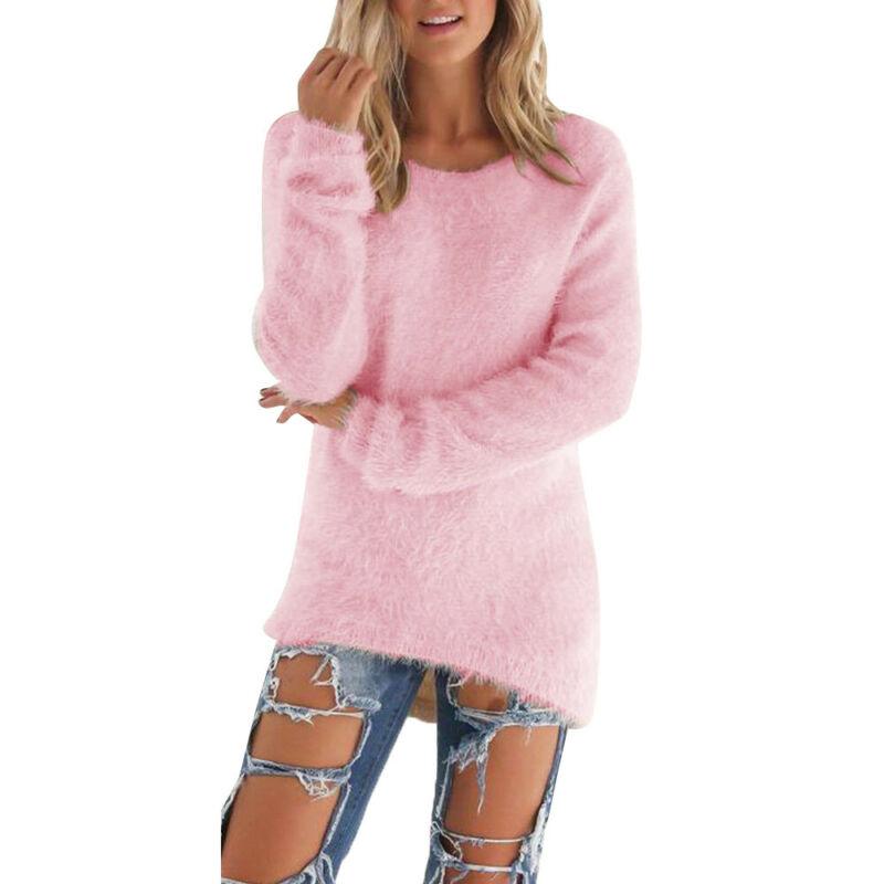 Herbst Winter Frauen Plüsch Pullover Beiläufige Lose Langarm O Neck Tops Einfarbig Pullover Shirts 5XL rosa von Joom DACH