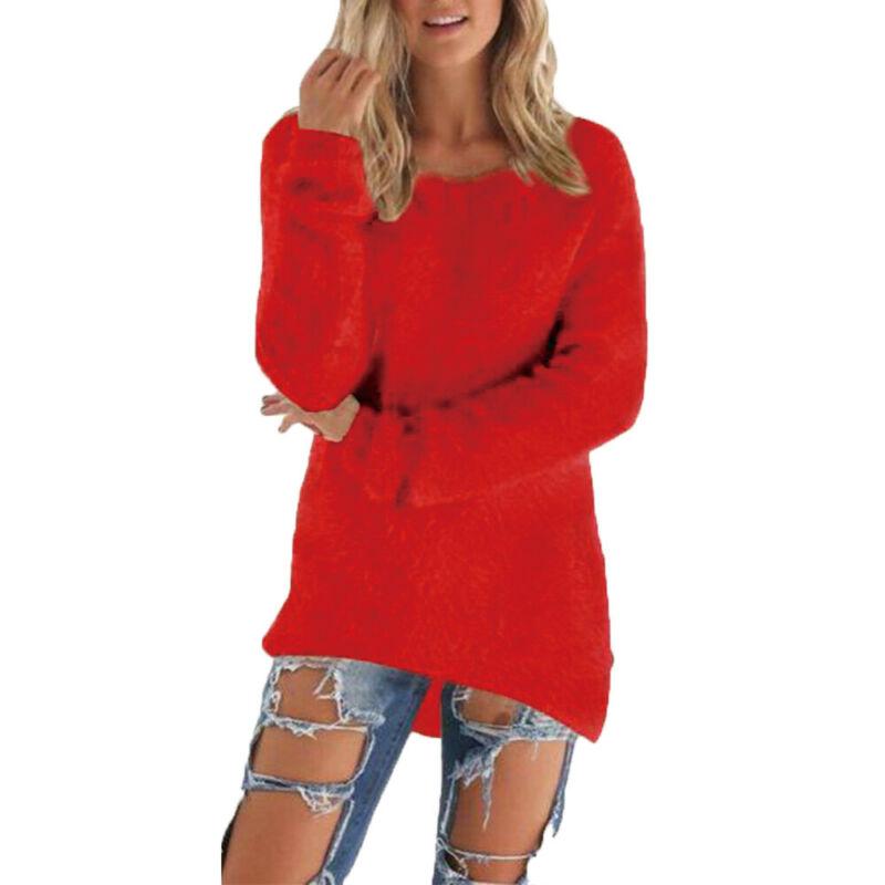 Herbst Winter Frauen Plüsch Pullover Beiläufige Lose Langarm O Neck Tops Einfarbig Pullover Shirts XXXXL von Joom DACH