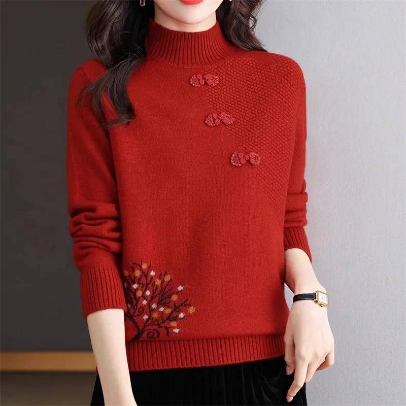 Herbst Winter Frauen Pullover Koreanische Mode Warme Bodenbildung Shirts Halb Hohe Kragen Grundlegende Strickwaren Solide Langarm Pullover M rot von Joom DACH