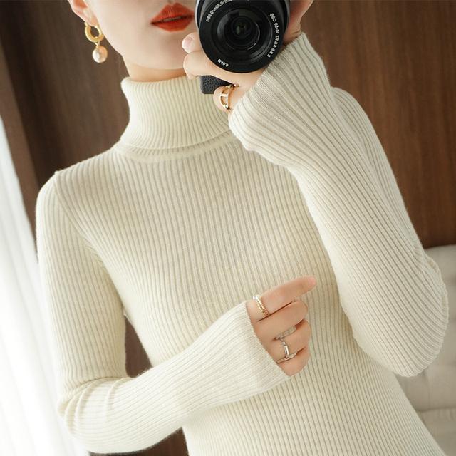 Herbst Winter Frauen Rollkragenpullover Einfarbig Warme Pullover Pullover Langarm Jumper Kleidung M weiß von Joom DACH