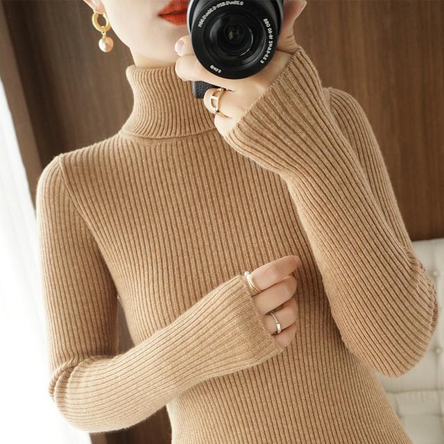 Herbst Winter Frauen Rollkragenpullover Einfarbig Warme Pullover Pullover Langarm Jumper Kleidung S gold von Joom DACH