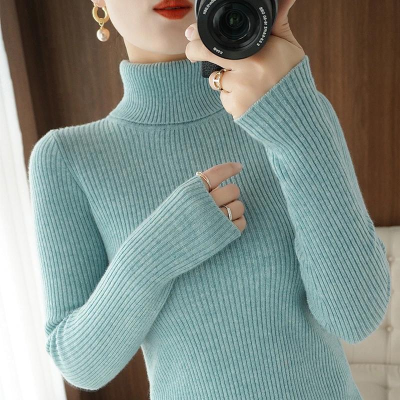 Herbst Winter Frauen Rollkragenpullover Einfarbig Warme Pullover Pullover Langarm Jumper Kleidung XXL hellblaue von Joom DACH