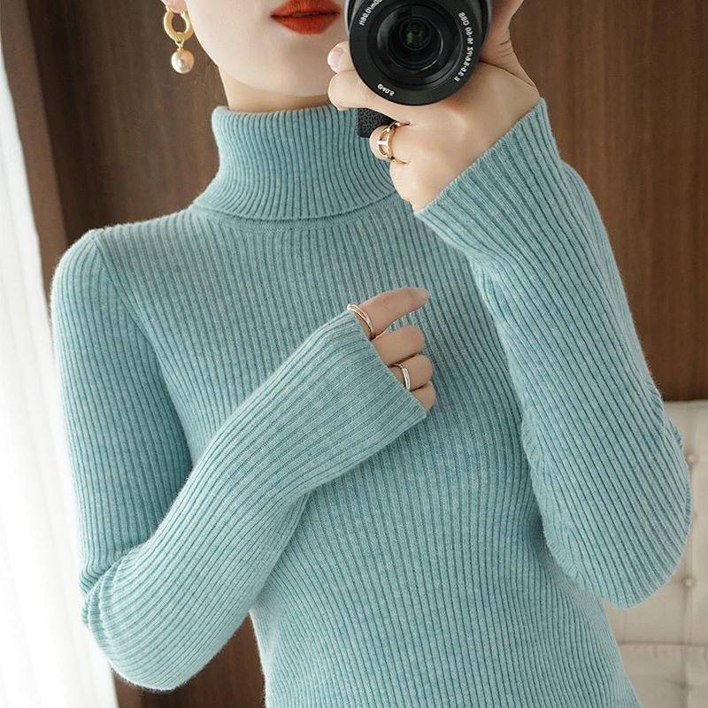 Herbst Winter Frauen Rollkragenpullover Einfarbig Warme Pullover Pullover Langarm Jumper Kleidung XXL hellblaue von Joom DACH