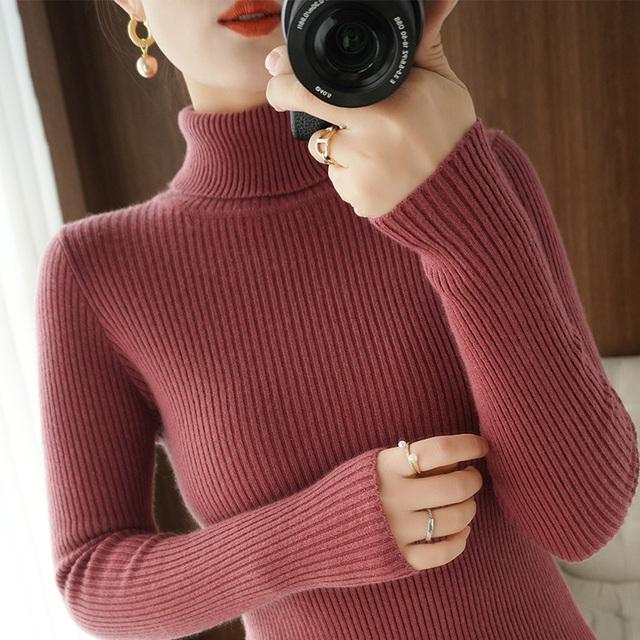 Herbst Winter Frauen Rollkragenpullover Einfarbig Warme Pullover Pullover Langarm Jumper Kleidung XXL von Joom DACH