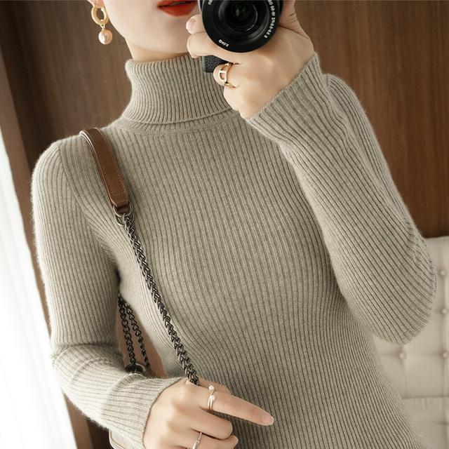 Herbst Winter Frauen Rollkragenpullover Einfarbig Warme Pullover Pullover Langarm Jumper Kleidung XXL kamelfarben von Joom DACH