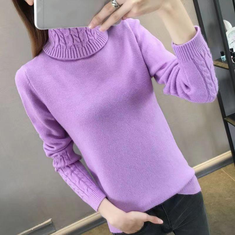 Herbst Winter Frauen Rollkragenpullover Frauen Langarm Verdickte Dünne Gestrickte Frauen Pullover und Pullover Weibliche Jumper Trikot Tops XL violett von Joom DACH