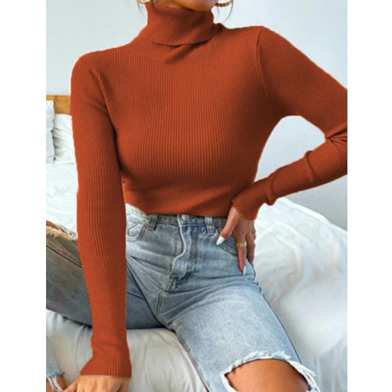 Herbst Winter Frauen Stricken Solide Rollkragen Pull Pullover Lässige Rippe Jumper Tops Weibliche Pullover Kleidung M hellbraun von Joom DACH