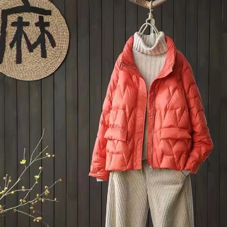 Herbst Winter Frauen Weiße Ente Unten Mantel Casual Stehkragen Zipper Taschen Parkas Jacke Lose Licht Unten Outwear M von Joom DACH