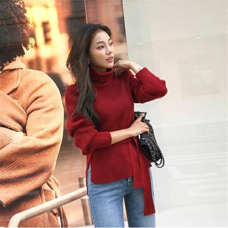 Herbst Winter Für Frauen Gestrickte Rollkragen Kaschmir Pullover Neue Mode Lässig Grundlegende Pullover Jumper Langarm Tops one size rot von Joom DACH