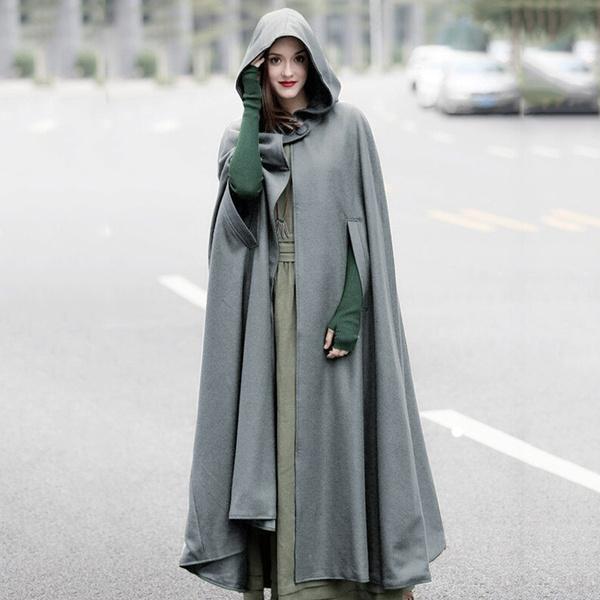 Herbst Winter Gothic Trendy Maxi Mit Kapuze Wolle Mantel Strickjacke Mantel Maxi Kaschmir Hoodie Lange Cape Kostüm Cosplay Oberbekleidung L grau von Joom DACH