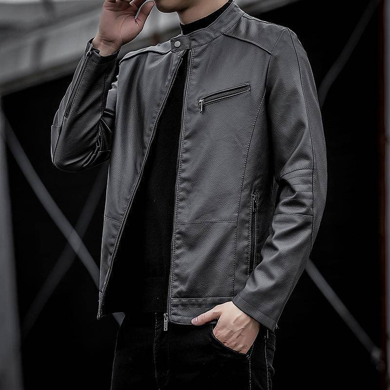 Herbst Winter Herren Casual Lederbekleidung Herren Motorradjacke Korean-Style Slim-Fit Trendy Junge Männer PU Lederjacke Dünn Samt 2XL von Joom DACH