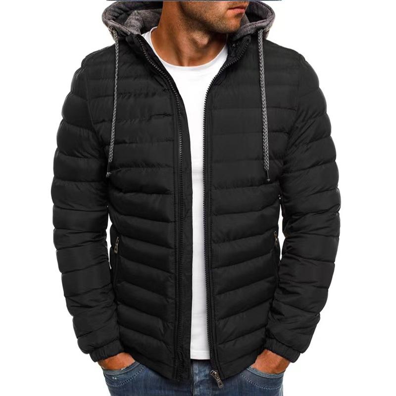Herbst Winter Herren Casual Parkas Feste Kapuze Mantel Jacke Lässige warme Kleidung Männer Mantel Streetwear Puffer Jacke L schwarz von Joom DACH