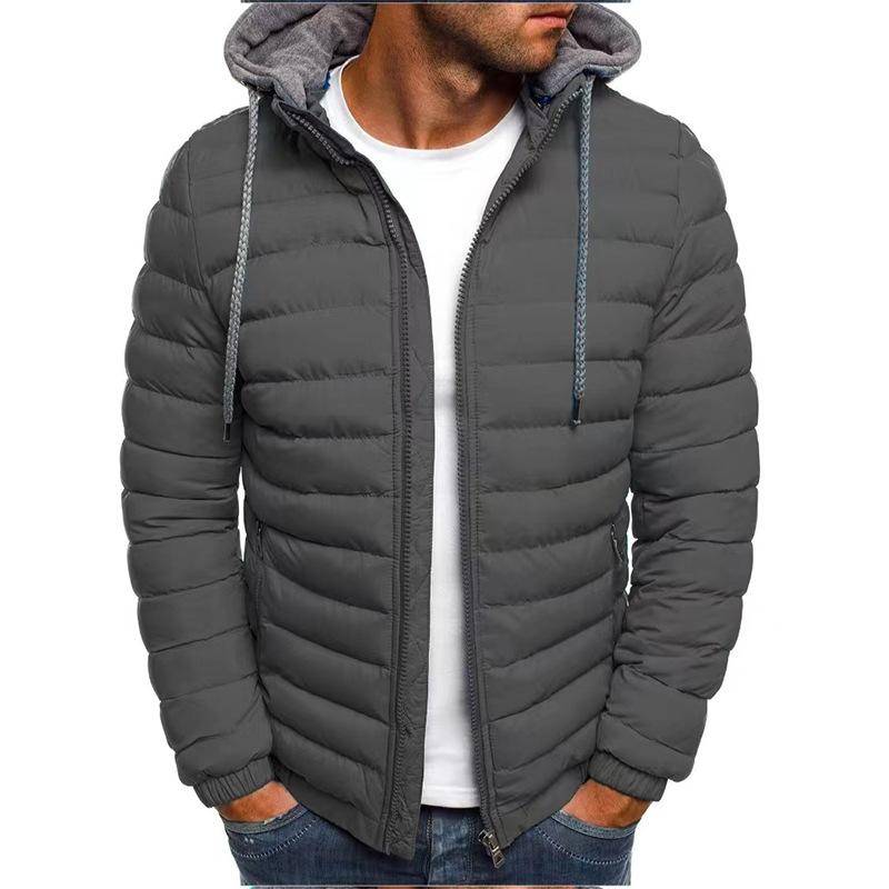 Herbst Winter Herren Casual Parkas Feste Kapuze Mantel Jacke Lässige warme Kleidung Männer Mantel Streetwear Puffer Jacke XS grau von Joom DACH