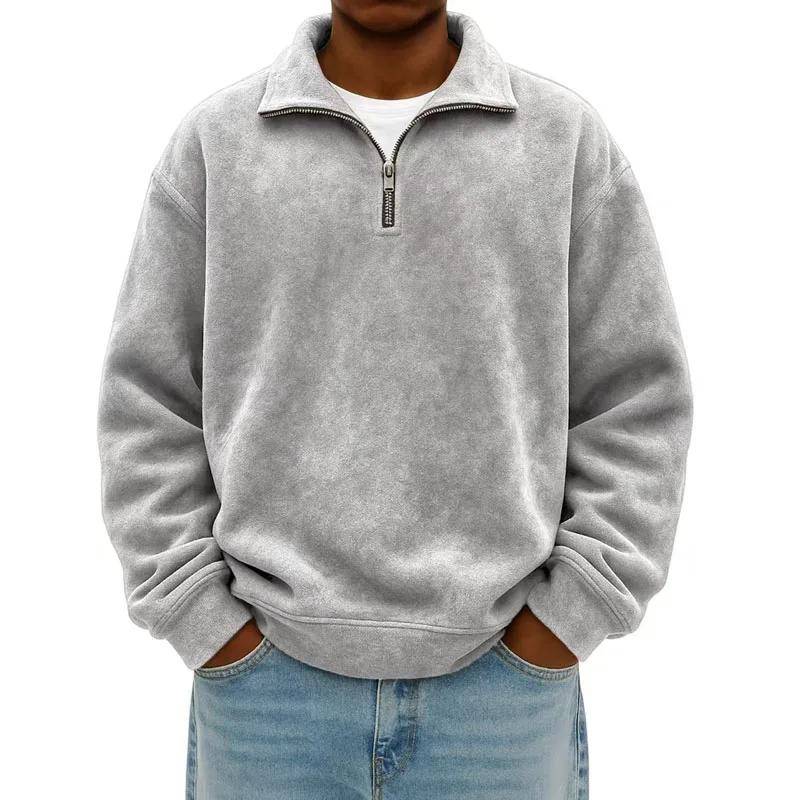 Herbst Winter Herren Casual Sweatshirt Halber Reißverschluss Stehkragen Sportbekleidung Einfarbig Locker Pullover Herren Sweatshirts S grau von Joom DACH