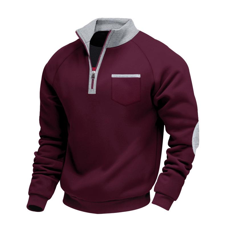 Herbst Winter Herren Fleece Sweatshirt Stehkragen Halber Reißverschluss Langarm Lässig Sportlicher Pullover Hoodie Herren Oberteile XXL bordeaux von Joom DACH