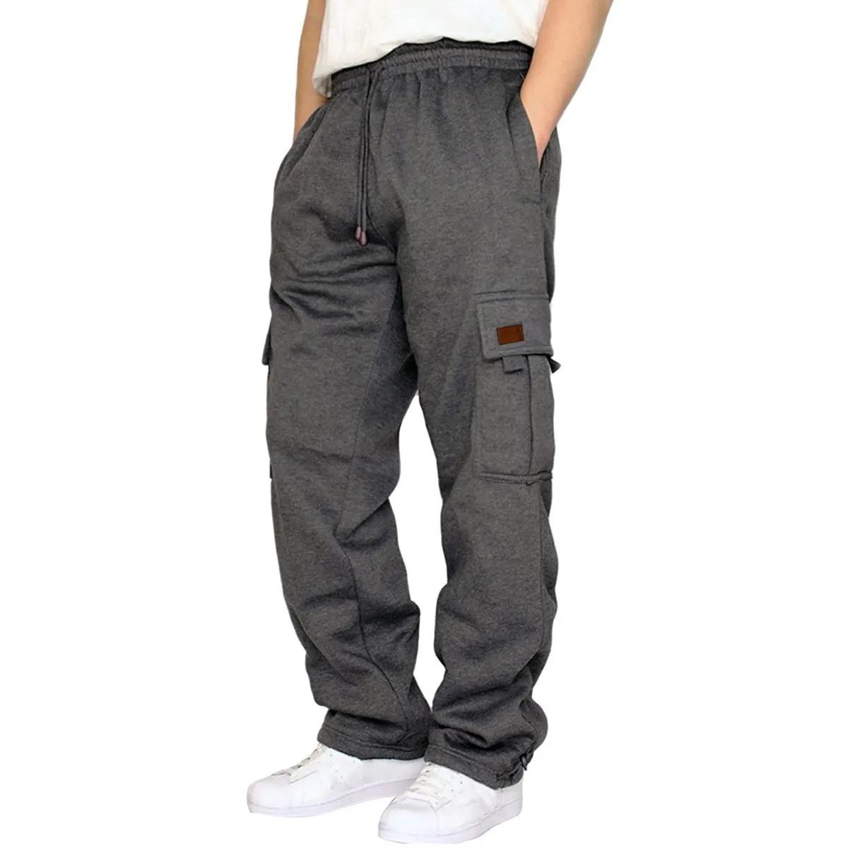 Herbst Winter Herren Jogger Hosen Laufsportbekleidung Taschen Lose Grau Jogginghose Casual Cargo Hose Für Männer Fitness M von Joom DACH