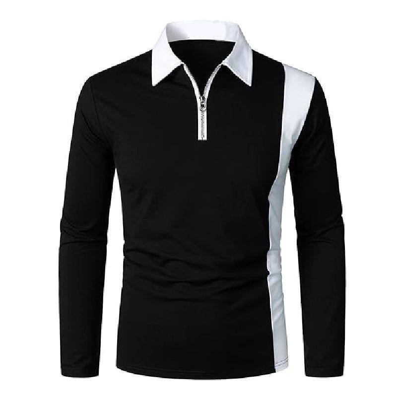 Herbst Winter Herren Kleidung Langarm Reißverschluss Poloshirt Herren Mode Spell Color Golf Polo Tops 100% Polyester Mittlere Elastizität Sportoberteile M von Joom DACH