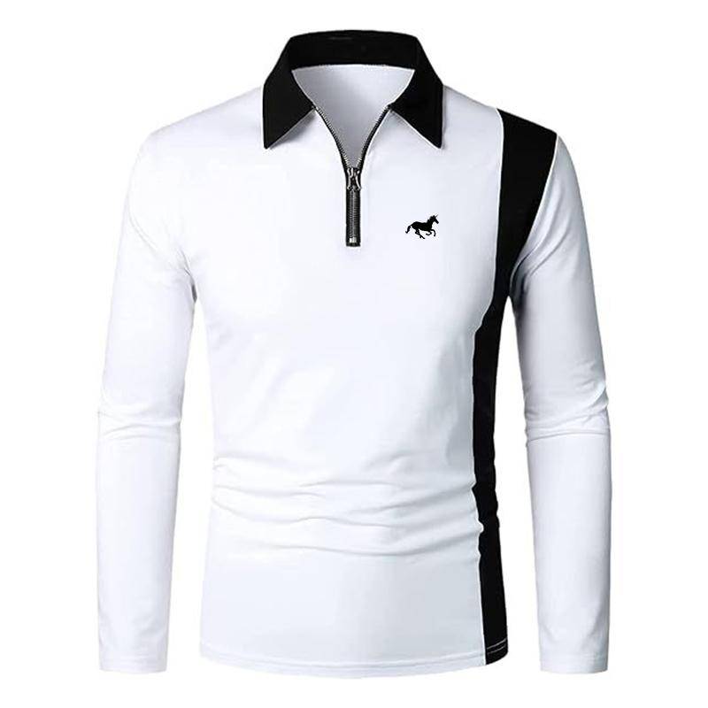 Herbst Winter Herren Kleidung Langarm Reißverschluss Poloshirt Herren Mode Spell Color Golf Polo Tops 100% Polyester Mittlere Elastizität Sportoberteile M von Joom DACH