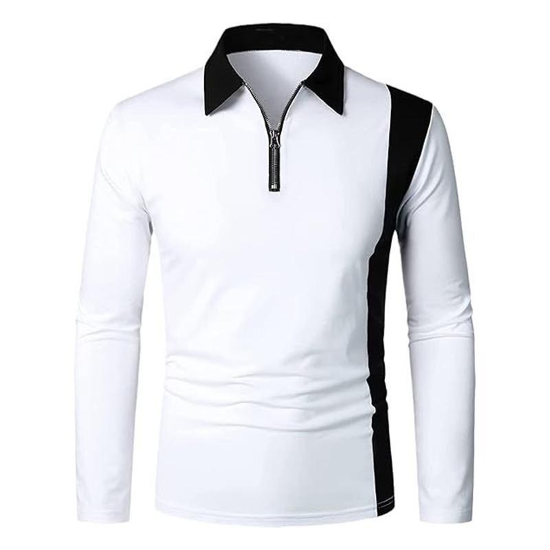 Herbst Winter Herren Kleidung Langarm Reißverschluss Poloshirt Herren Mode Spell Color Golf Polo Tops 100% Polyester Mittlere Elastizität Sportoberteile M von Joom DACH