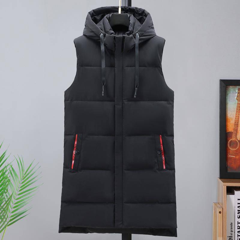 Herbst Winter Herren Langer Weste Kapuze Dick Warm Ärmelloser Parka Lässige Schwarze Jacke Mittellange Weste XL schwarz von Joom DACH