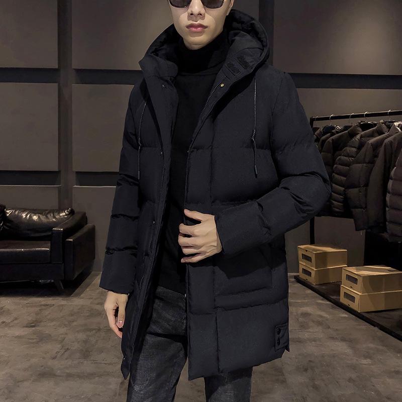 Herbst Winter Herren Mittellange Parkas Dicke Warme Kapuzenjacke Männer Einfarbig Winddichte Parka Oberbekleidung Übergröße M schwarz von Joom DACH