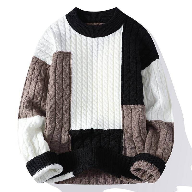 Herbst Winter Herren Patchwork Lockerer Pullover Herren Streetwear Lässige Pullover Warme Strickpullover XXXL schwarz von Joom DACH