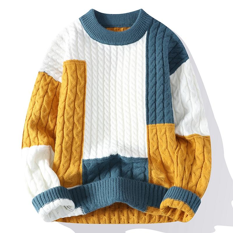 Herbst Winter Herren Patchwork Lockerer Pullover Herren Streetwear Lässige Pullover Warme Strickpullover XXXL von Joom DACH