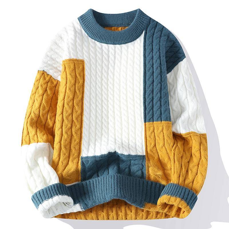 Herbst Winter Herren Patchwork Lockerer Pullover Herren Streetwear Lässige Pullover Warme Strickpullover XXXL von Joom DACH