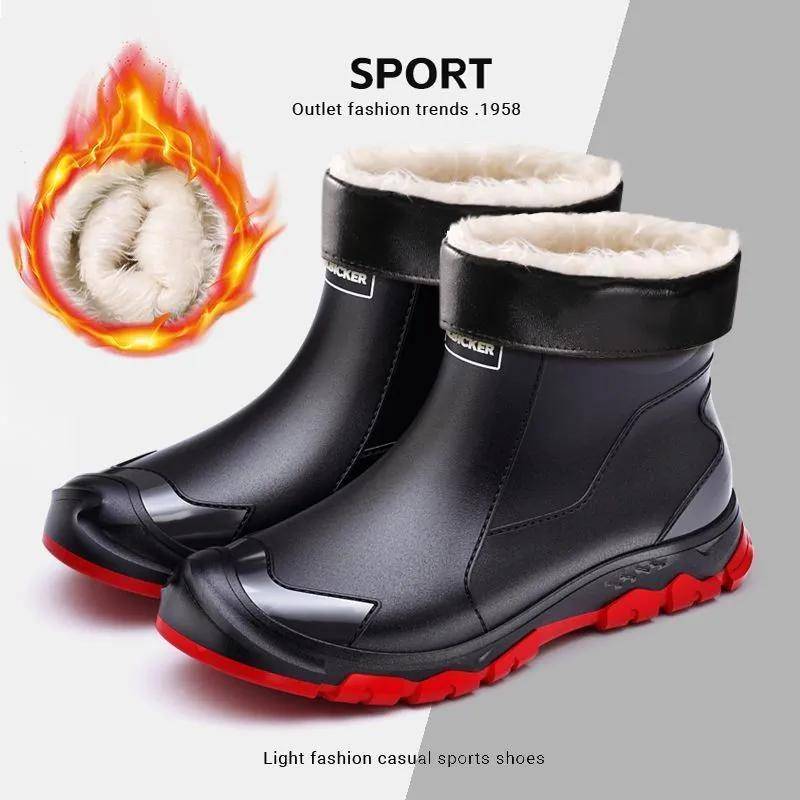 Herbst Winter Herren Regenstiefel Wasserdicht Gummi Angelschuhe Regenschuhe Outdoor Rutschfest Leichte Schuhe Langlebige Wasserdichte Gummi Angelschuhe 45 rot/schwarz von Joom DACH