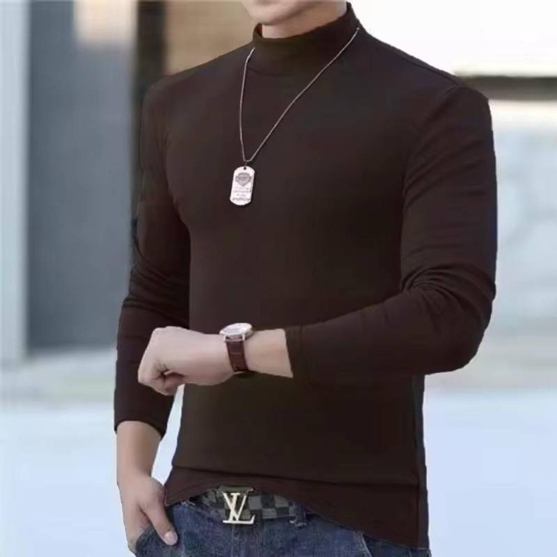 Herbst Winter Herren Rollkragen Langarm Slim Fit Einfarbig Hochelastischer Unterzieh-Pullover Basic-Stil Herren-Oberteil XXXL braun von Joom DACH