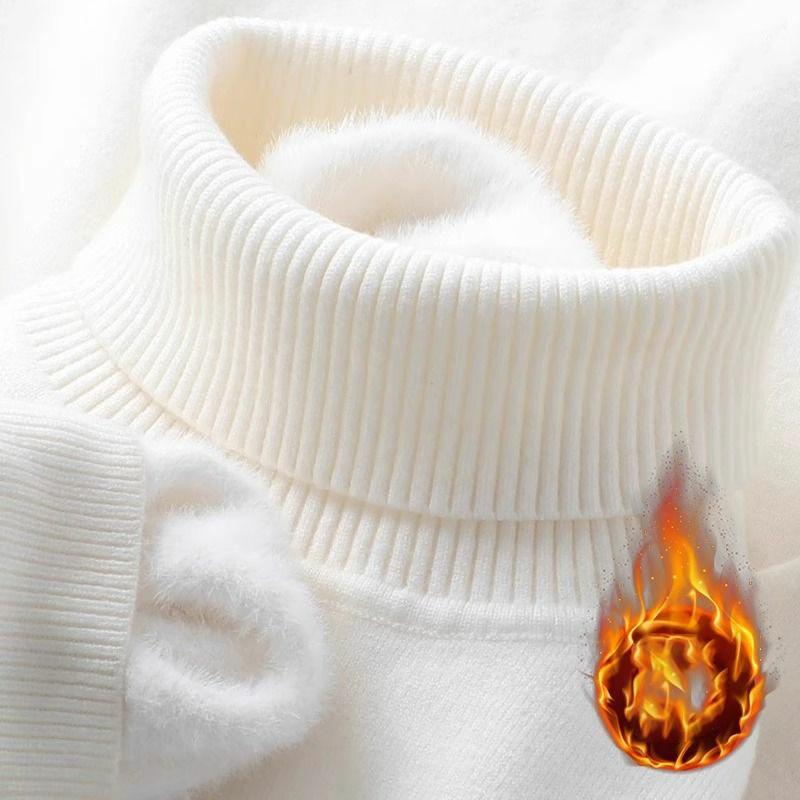 Herbst Winter Herren Rollkragenpullover Gestrickt Samt Warm Langarm Pullover Outdoor Kältefest Lässige Bluse Basis Pullover L weiß von Joom DACH