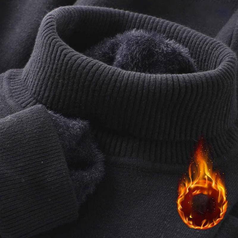 Herbst Winter Herren Rollkragenpullover Gestrickt Samt Warm Langarm Pullover Outdoor Kältefest Lässige Bluse Basis Pullover L schwarz von Joom DACH