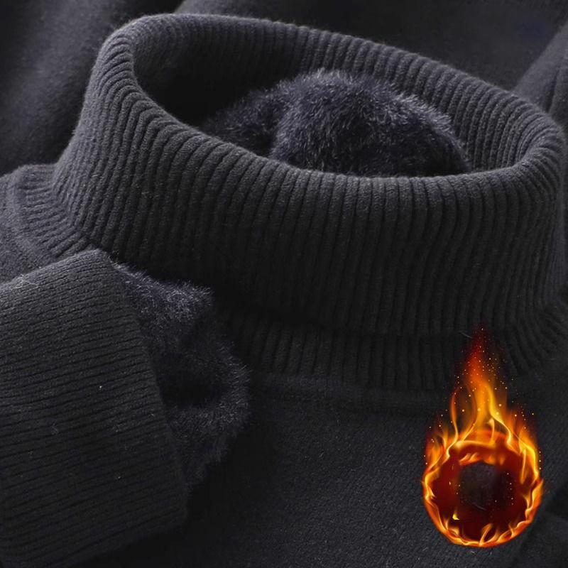 Herbst Winter Herren Rollkragenpullover Gestrickt Samt Warm Langarm Pullover Outdoor Kältefest Lässige Bluse Basis Pullover XXXXXL schwarz von Joom DACH