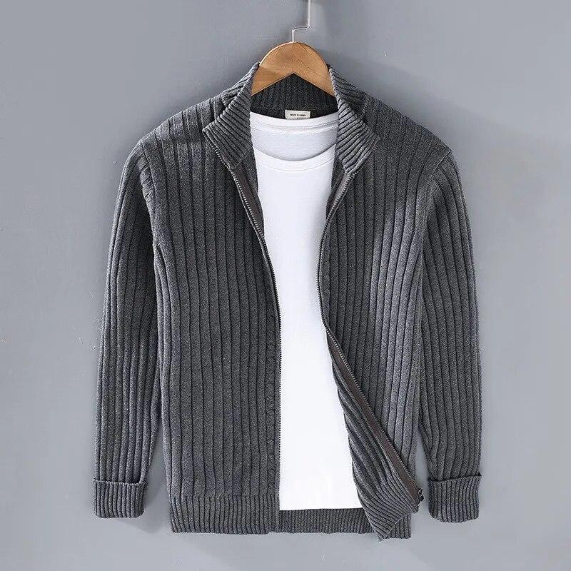 Herbst Winter Herren Strickjacke Pullover Herren Stehkragen Reißverschluss Baumwolle 100% Verdickter Strick Einfarbig High Street Kleidung XXXL dunkelgrau von Joom DACH