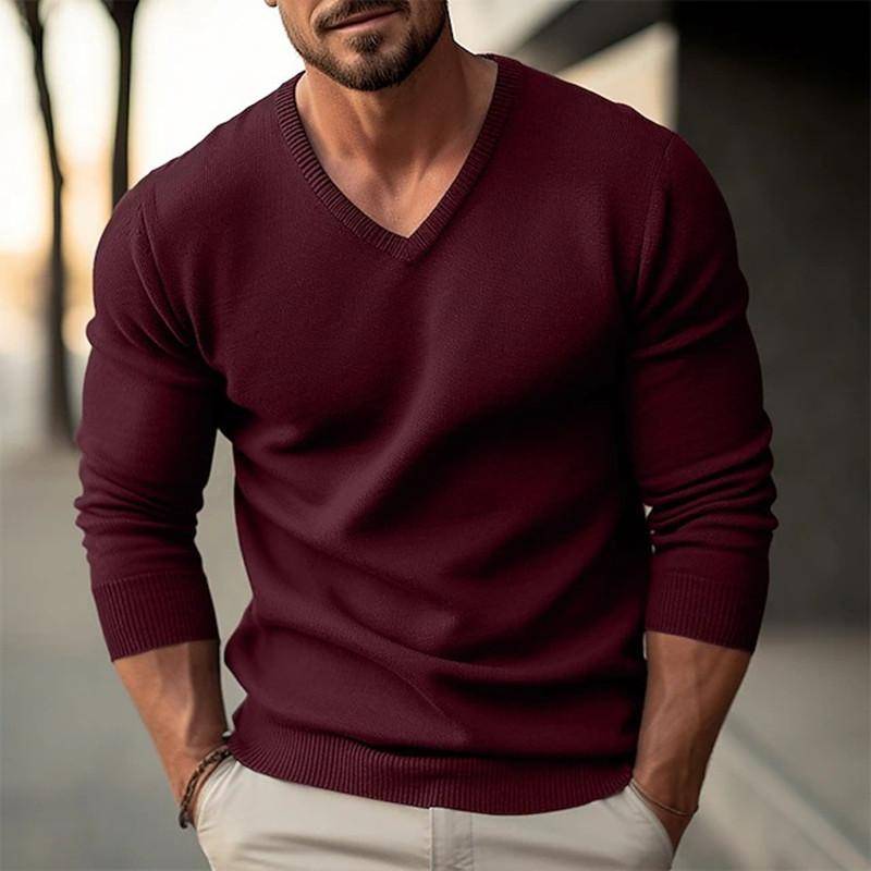 Herbst Winter Herren Strickpullover Einfarbig V-Ausschnitt Slim Fit Langarm Strickpullover Herren Lässige Pullover XXXL von Joom DACH