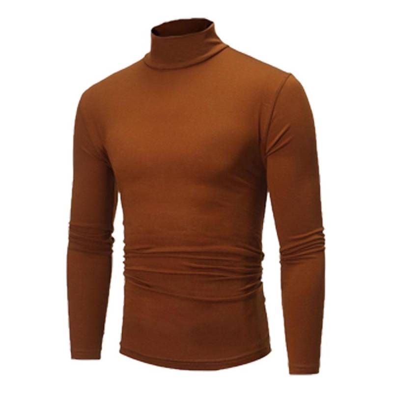 Herbst Winter Herren T-Shirt mit Stehkragen Slim Fit Hochelastisch Langarm Herrenbekleidung Lässiges atmungsaktives Pullover-Unterhemd L braun von Joom DACH