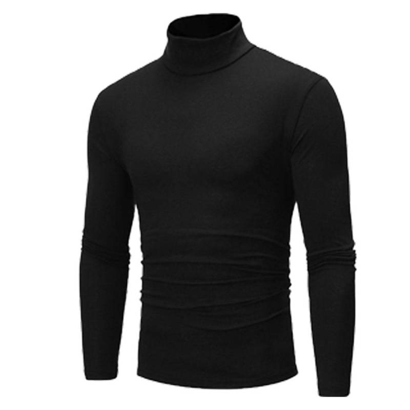 Herbst Winter Herren T-Shirt mit Stehkragen Slim Fit Hochelastisch Langarm Herrenbekleidung Lässiges atmungsaktives Pullover-Unterhemd XL schwarz von Joom DACH