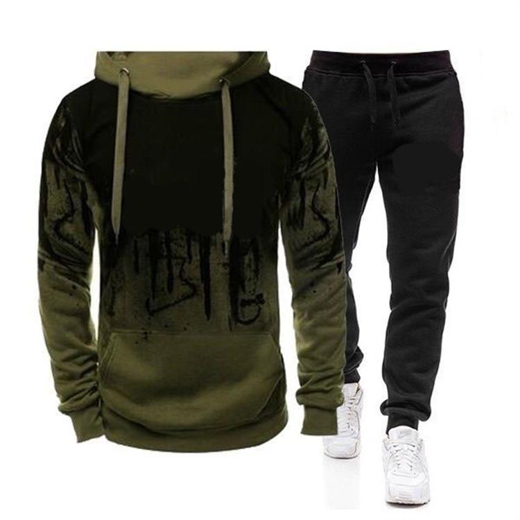 Herbst Winter Herren-Trainingsanzug mit Kapuze und Jogginghose, 2-teiliges Set, modisch, lässig, Streetwear, männlicher Jogginganzug S armee grüne von Joom DACH