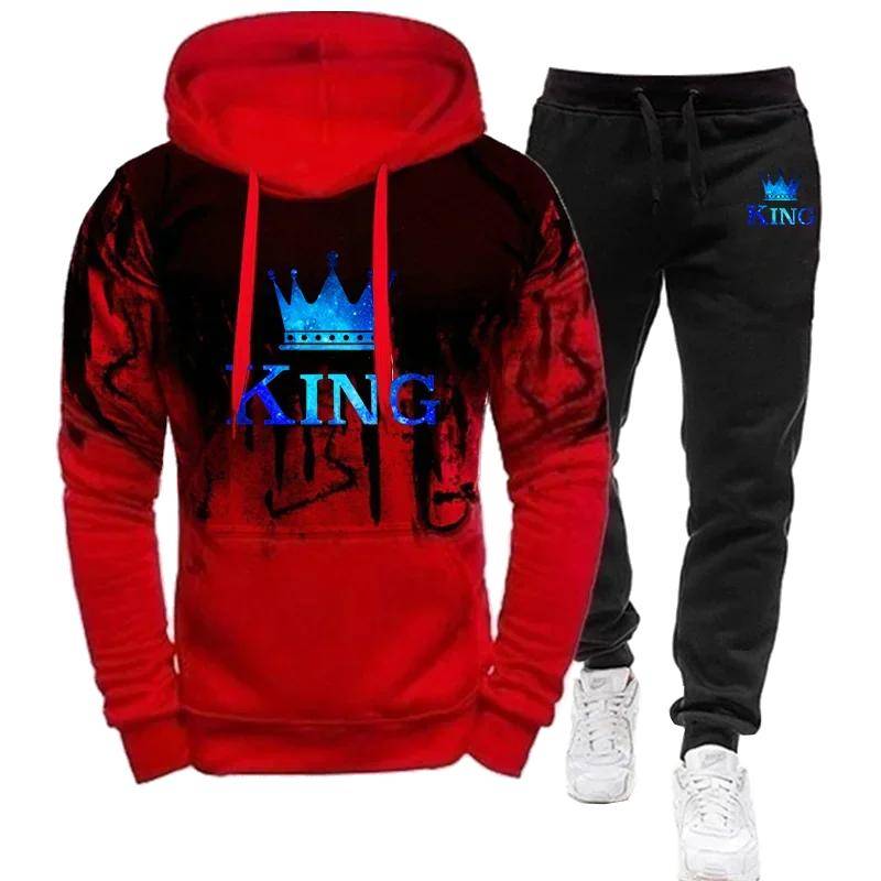 Herbst Winter Herren-Trainingsanzug mit Kapuze und Jogginghose, 2-teiliges Set, modisch, lässig, Streetwear, männlicher Jogginganzug S rot von Joom DACH