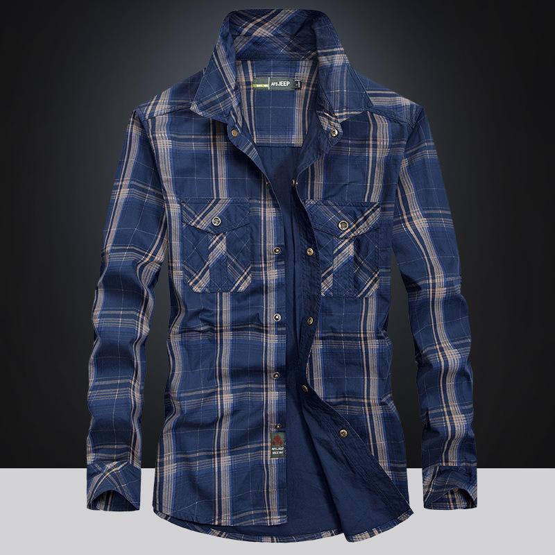 Herbst Winter Herren Übergröße Lässige Karomuster Hemden Langarm Baumwollhemden M navy blau von Joom DACH