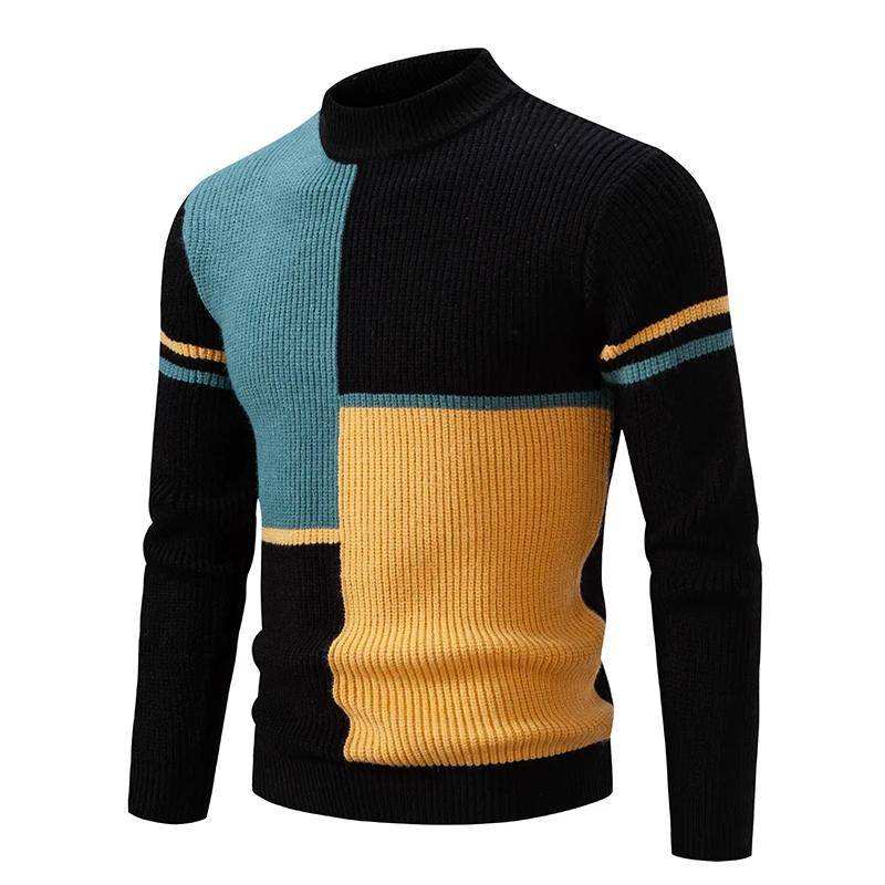 Herbst Winter Herrenmode Patchwork Strickpullover Mock Neck Strickpullover Männer 2XL schwarz von Joom DACH